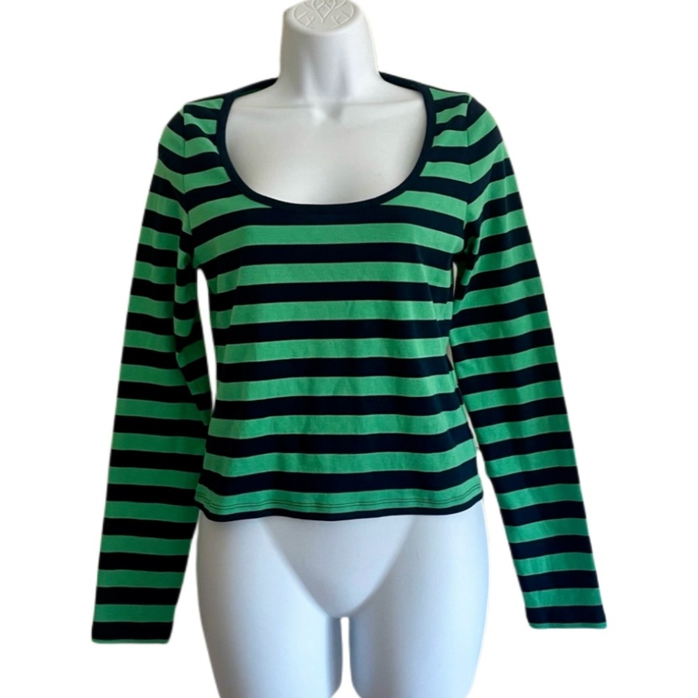 J. Crew Perfect Fit Green and Navy Stripe Painter Tee